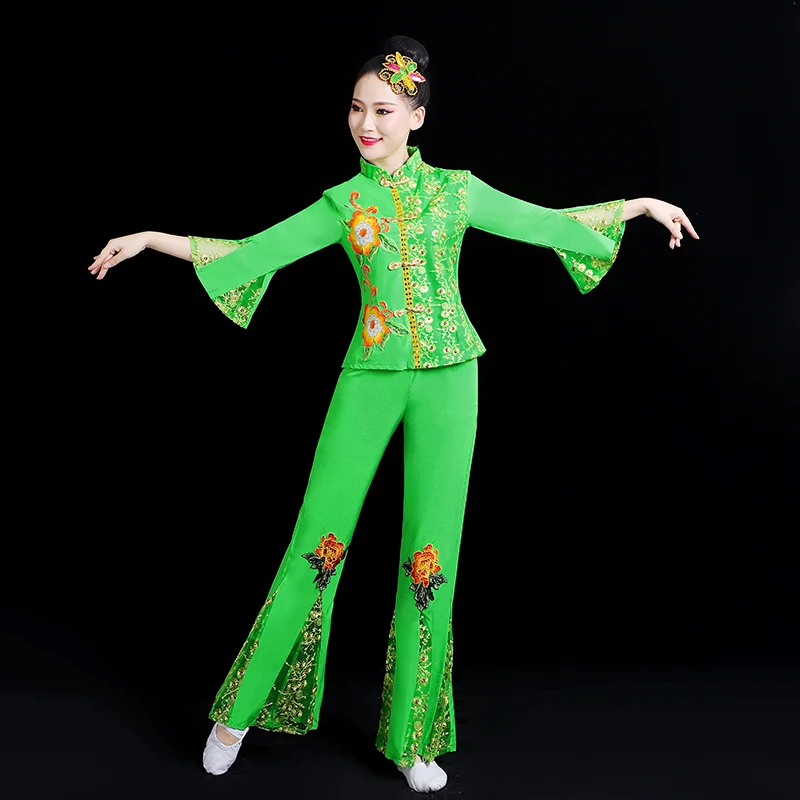 Yangko Dans Kleding Klassieke Nationale Square Dance Taille Drum Chinese Kostuum Fan Dansvoorstelling Traditionele Kleding