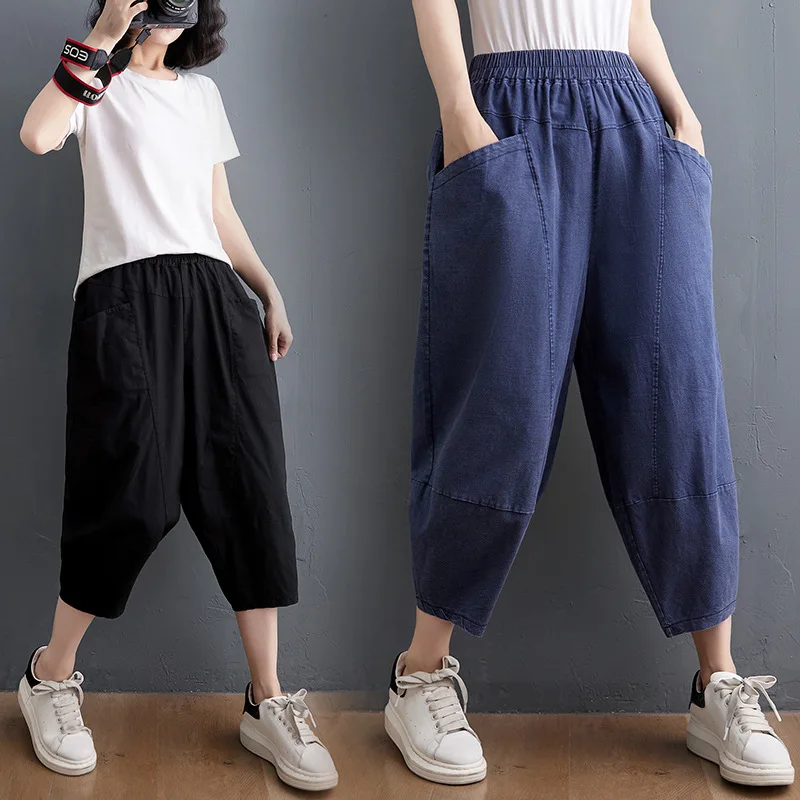 Cotton Linen Women Pant Nepal Summer Harem Loose Wide Leg Sweatpants Sport Running Jogger Fitness Gym Workout Casual Trousers