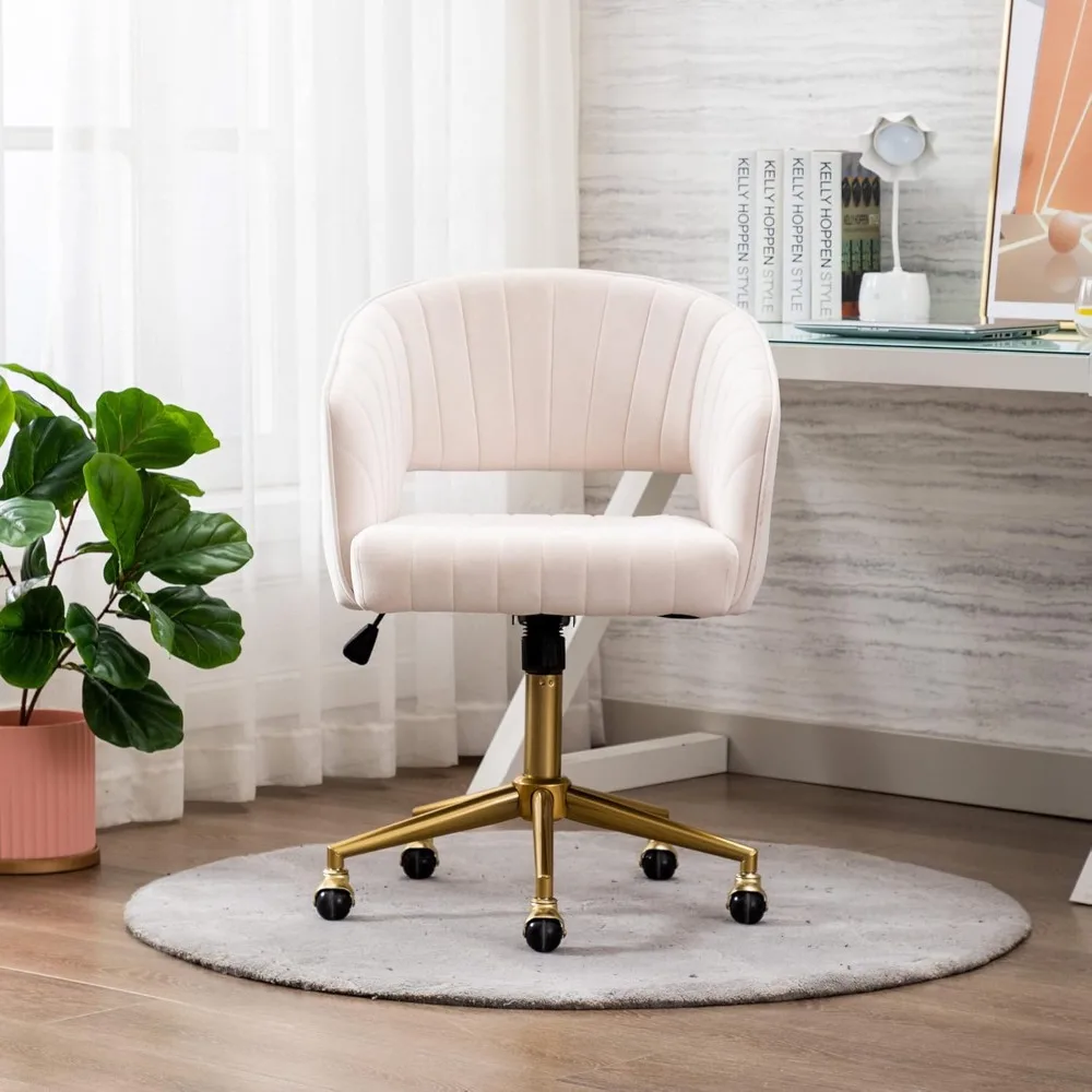 

Home Office Chairs, Modern Velvet Swivel Cushioned Chairs, Ergonomic Study Seats with Gold Soles