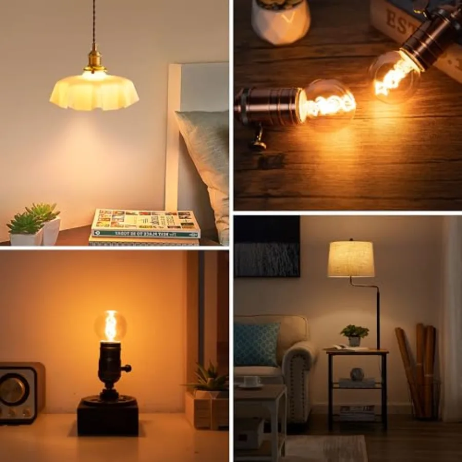 Dimmable E26 Vintage Amber LED G16.5 Light Bulb 25W Equal 3W Short Light Bulbs, G16.5/G50 Small Round Edison Bulbs Spiral Filam