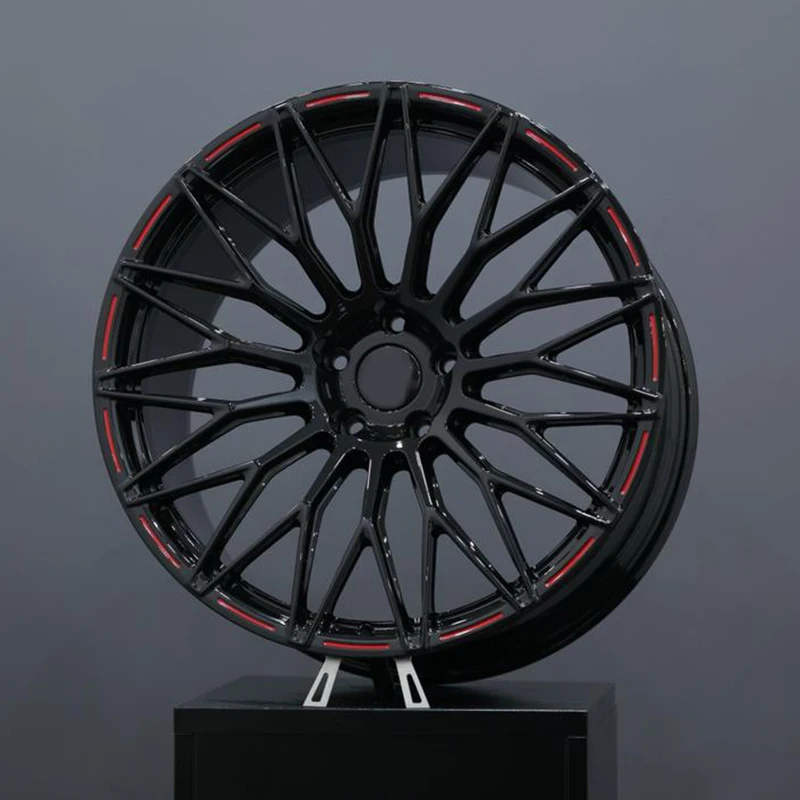 Glossy Black Forged Rims with Red Lip for 2021 Chevrolet corvette stingray