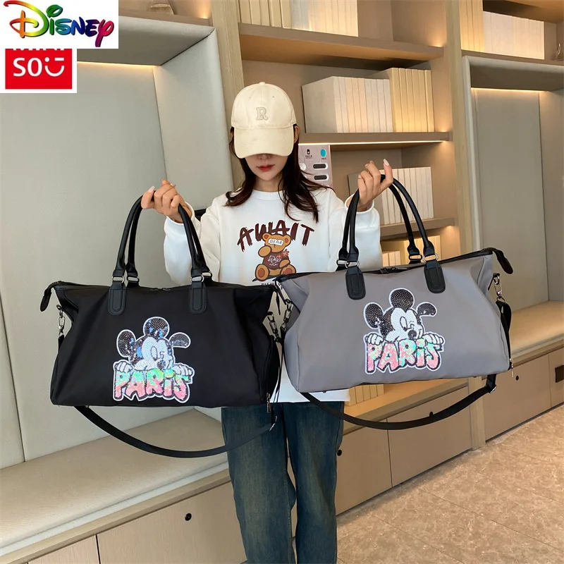 Disney Fashion Diamond Set Mickey Travel Handbag for Women, Large Capacity Outdoor Multi functional Storage Luggage Bag