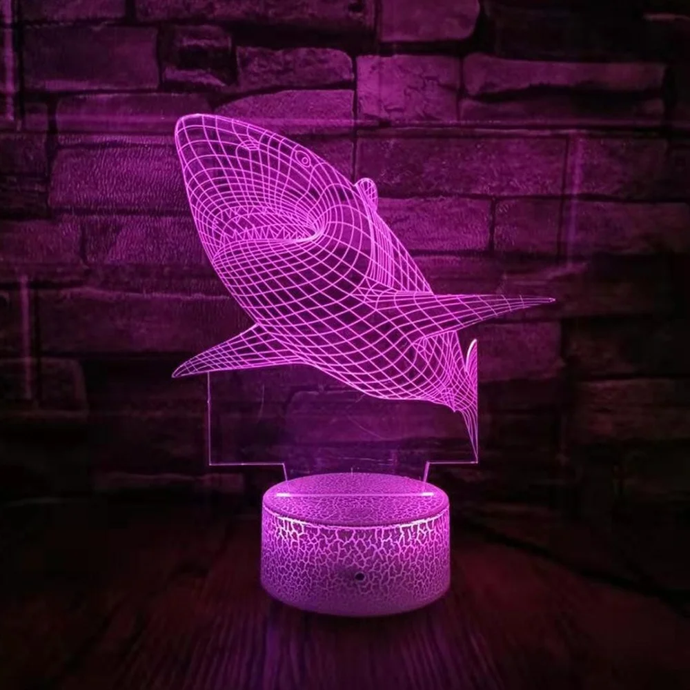 Nighdn-Shark 3D Illusion LED Night Lamp for Kids, Night Lights, Home Room Decor, USB Lamp, Bedside Table, Birthday, Christmas Gifts