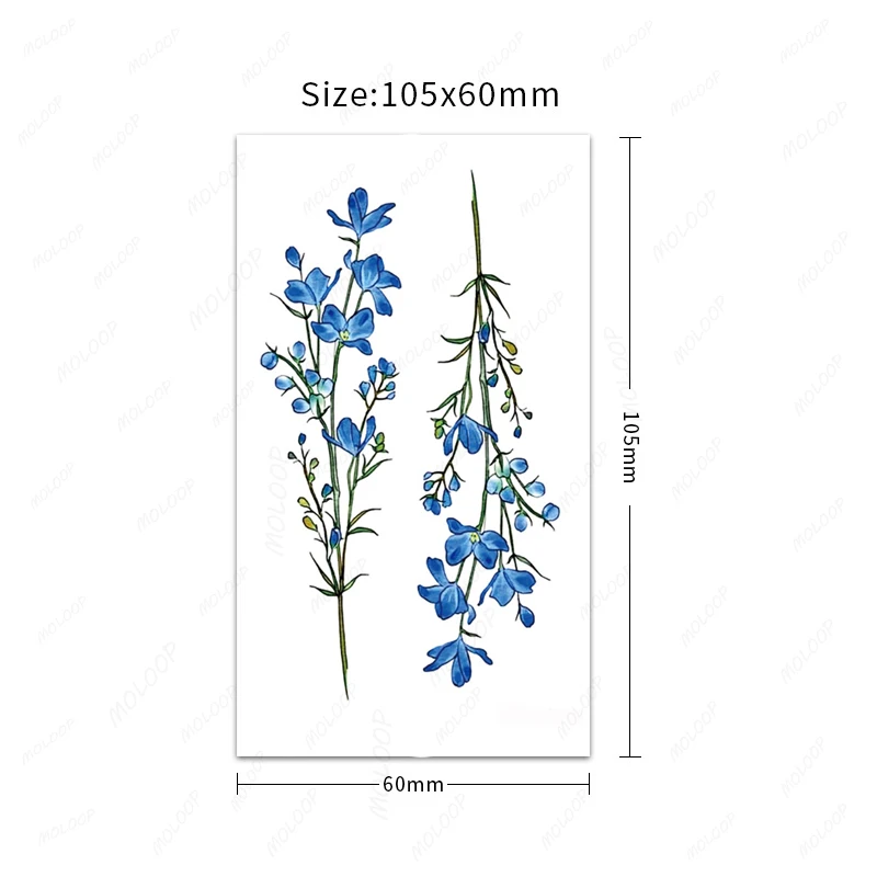 Tattoo Stickers Temporary Lovely Blue Flower Plant for Women Men Waterproof Hand Neck Arm Fake Tatto Makeup Body Art