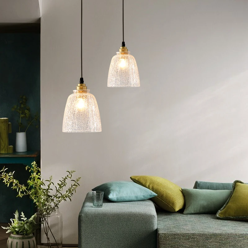 

Japanese retro brass glass Nordic restaurant chandelier Bedroom bedside chandelier Simple modern minimalist chandelier