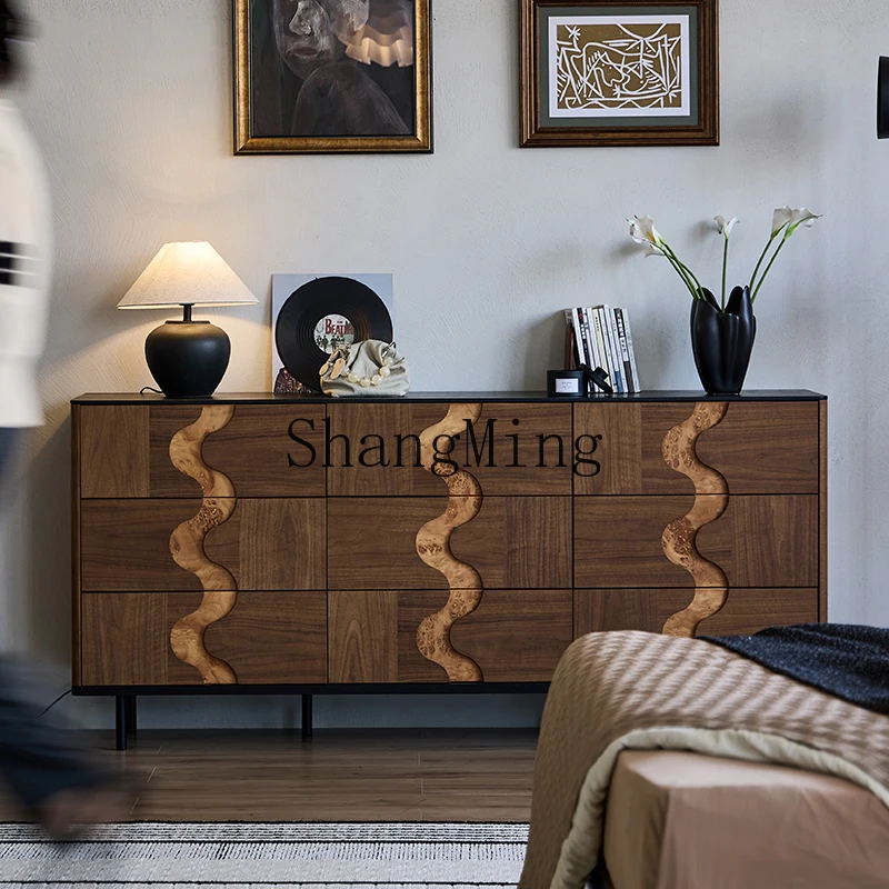 HJ medieval style wabi sabi retro living room against the wall bucket cabinet black walnut storage cabinet