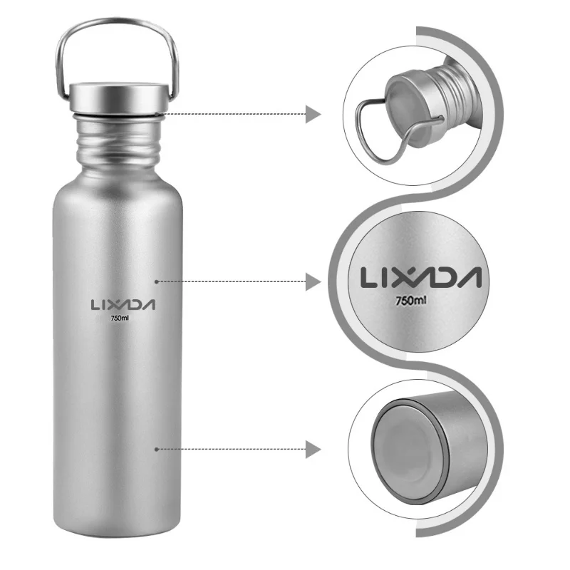 LIXADA 750ml Full Ti Water Bottle Ultralight Outdoor Camping Hiking Cycle Water Bottle