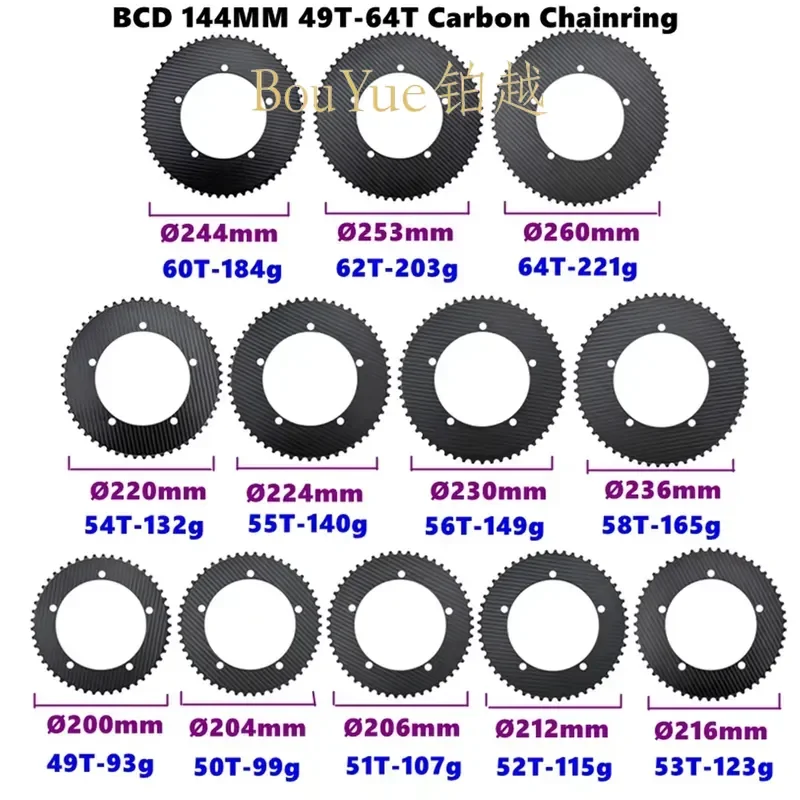 Ultra Light Carbon Fiber Chainring 144 BCD Single Speed Track Bike Sprocket 49T to 64T Bicycle Crankset Replacement Part