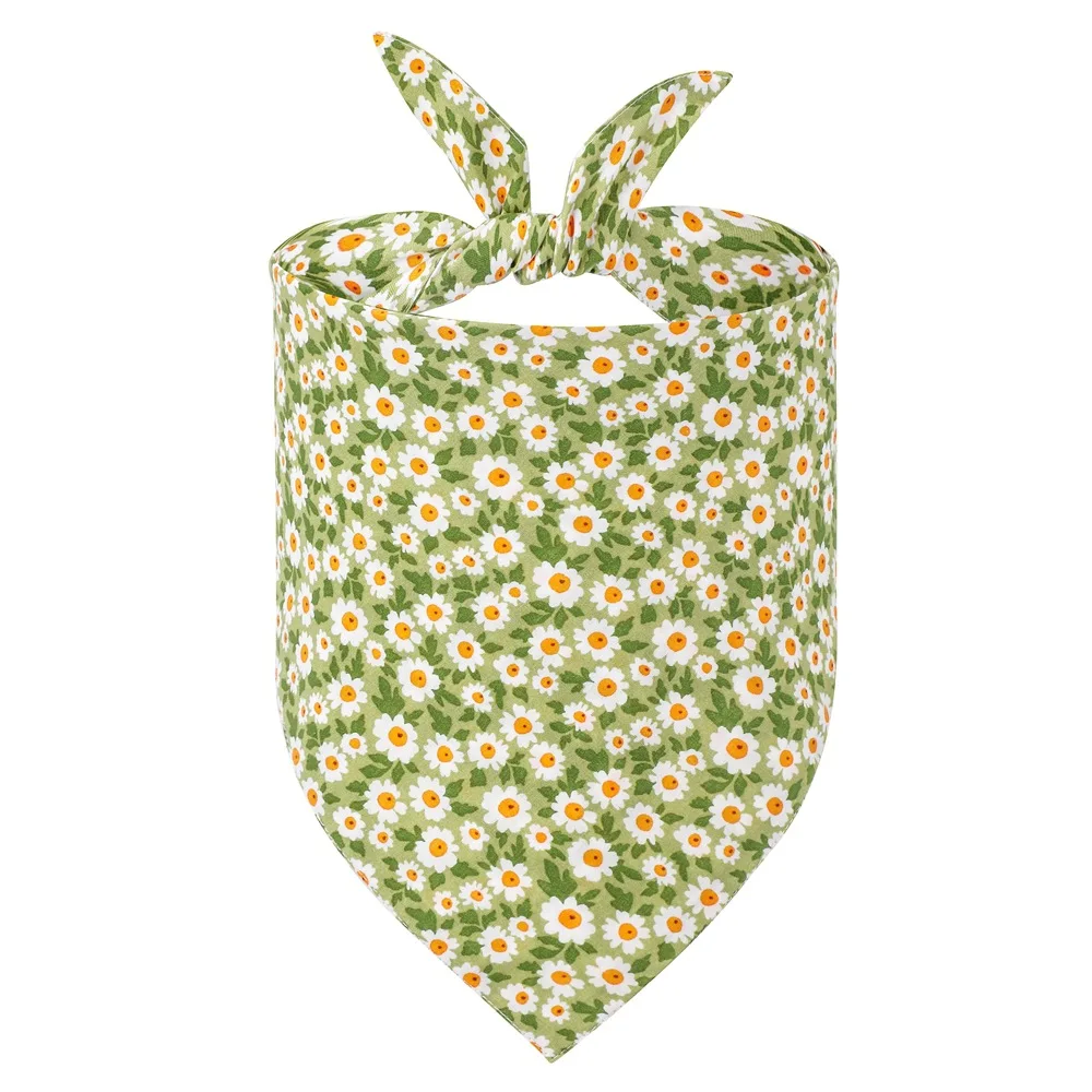 Dog Bandanas Pet Scarf Saliva Towel Daisy Pattern Washable Dog Neckerchief Bib Pet Triangle Scarf for Small Large Dogs