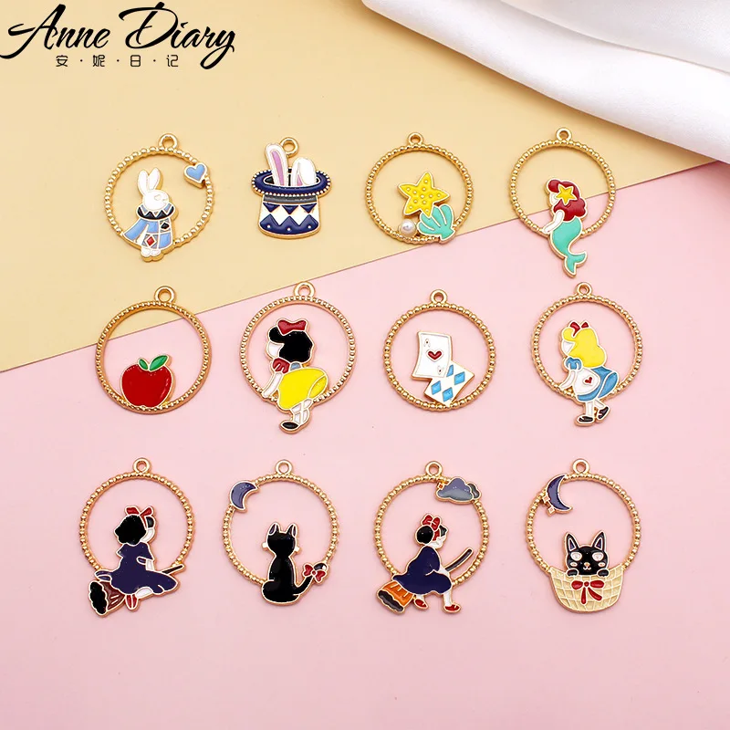 

Disney Princess Series Pendant Alloy Drip Oil DIY Necklace Earrings Material Cartoon Cat Poker Magic Rabbit Jewelry Accessories