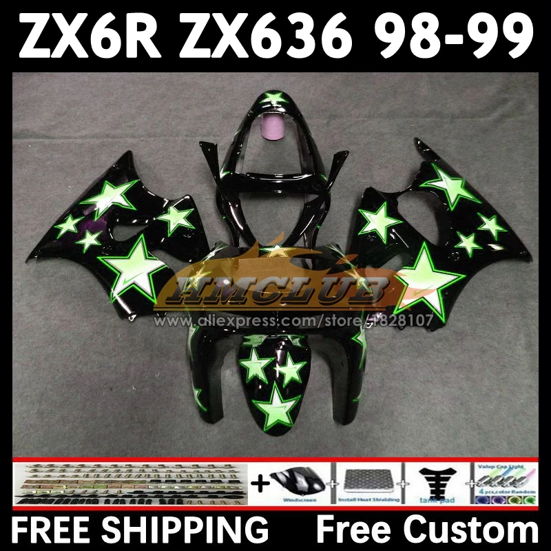 Body For KAWASAKI green stars NINJA ZX-636 ZX600 600CC ZX6R 1998 1999 152No.60 ZX-6R 6 R ZX636 ZX600CC ZX 636 6R 98 99 Fairing