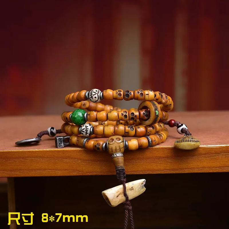 Backflow Carving Corpse Buddha 108 Beads Multi-Circle Bracelet Yak Bone Necklace