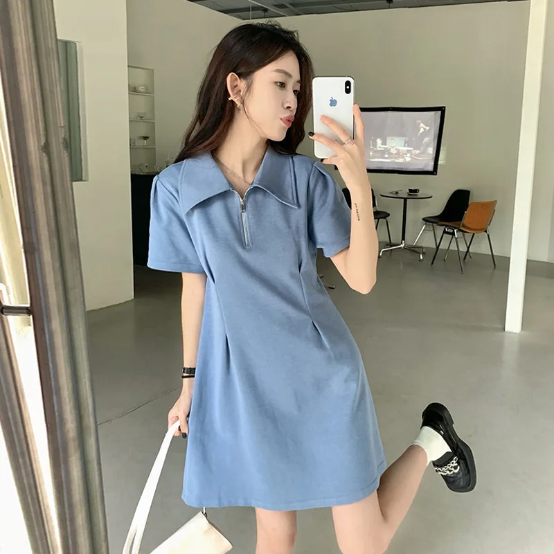 

Summer Women's 2026 New Solid Color Lapel A-Line Skirt Dress
