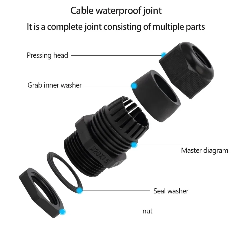 10pcs Waterproof Cable Gland PG7 PG9  PG13.5 PG16 PG11 Black Plastic Seal Joint Nylon IP68 White Cable Fixing Nylon Connector