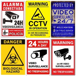 24-hour video surveillance Metal Tin Sign Plaque Security Warning Decorative Plates For Outdoors Man Cave Hotel Home Wall Decor