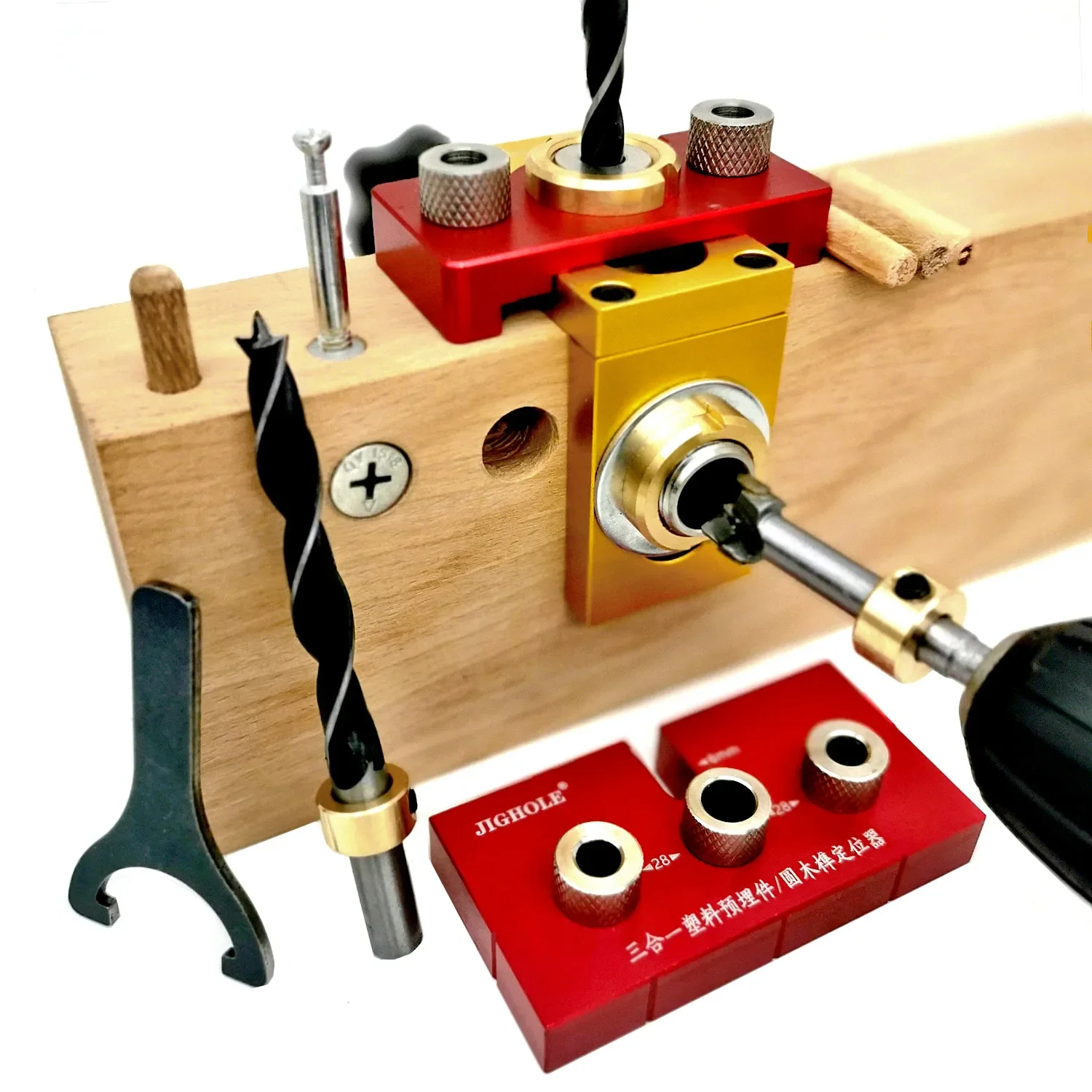 

3 In 1 Dowel Jig Aluminum Alloy Pocket Hole Jig 8/10/15mm Drill Guide Locator for Wood Board Splicing Woodworking Tool