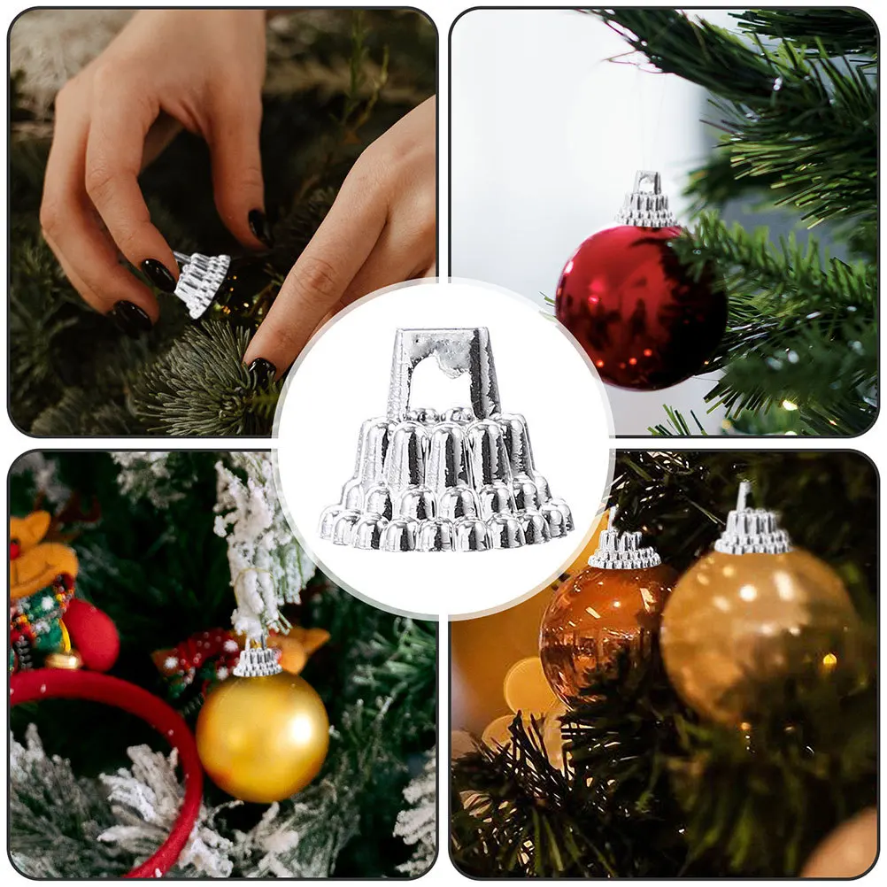 

100 Pcs Christmas Party Supplies Diy Ornament Tops Caps Ball Hangers for Tree Plastic Ornaments Decorations