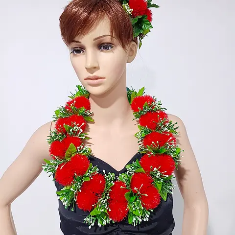 2023 Hawaii Leis 2 katmanlı Albizia çiçek üçgen yaprak kolye Hawaiian kostüm kadınlar için Hula dansçı Suny plaj partisi gerçekleştirmek