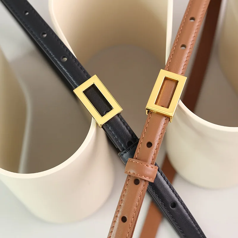 2024 new leather black fashion thin belt with skirt simple and versatile youth belt