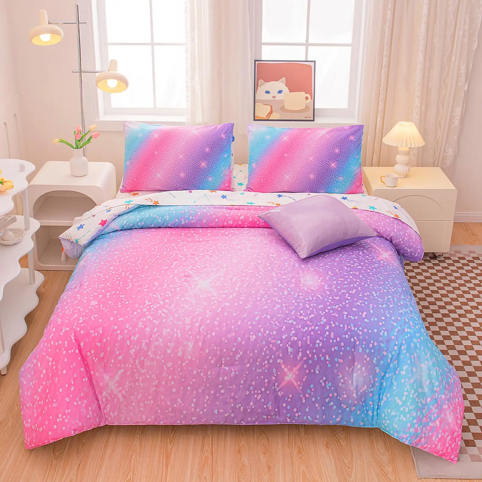 Imagem -02 - Galaxy Sky Conjunto Capa de Edredão Espaço Noite Conjunto de Cama Pillow Shams Rainha e Rei Full Size Decoração Quarto Pcs