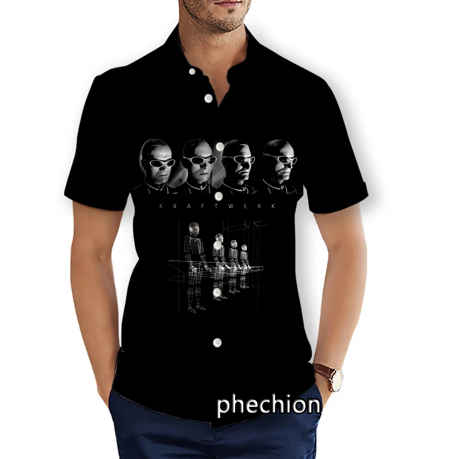 phechion Mens Short Sleeve Beach Shirts Kraftwerk Rock 3D Print Casual Shirts Fashion Streetwear Men Tops X248