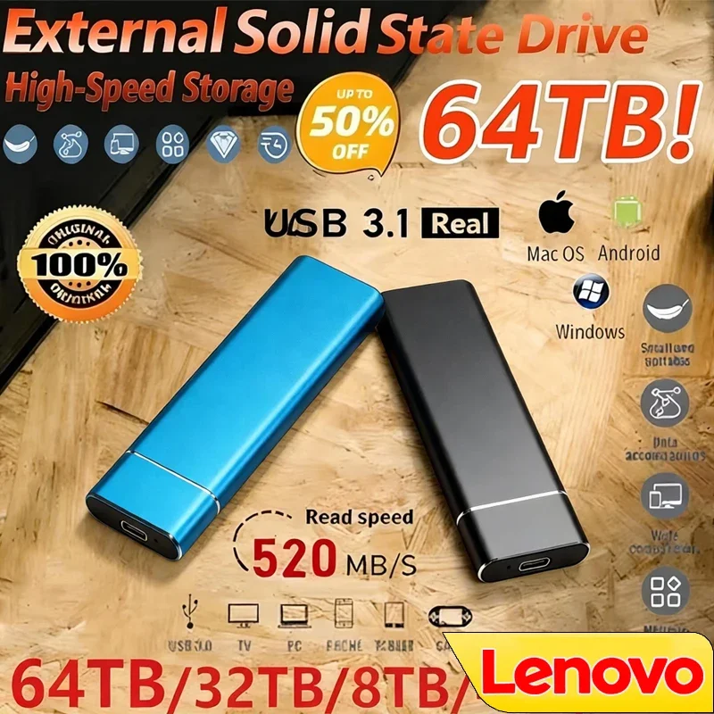 

Портативный SSD-накопитель Lenovo Mini 256 ТБ, 1 ТБ, 2 ТБ, высокоскоростной оригинальный SSD, внешний жесткий диск USB 3.0 для компьютера и ноутбука