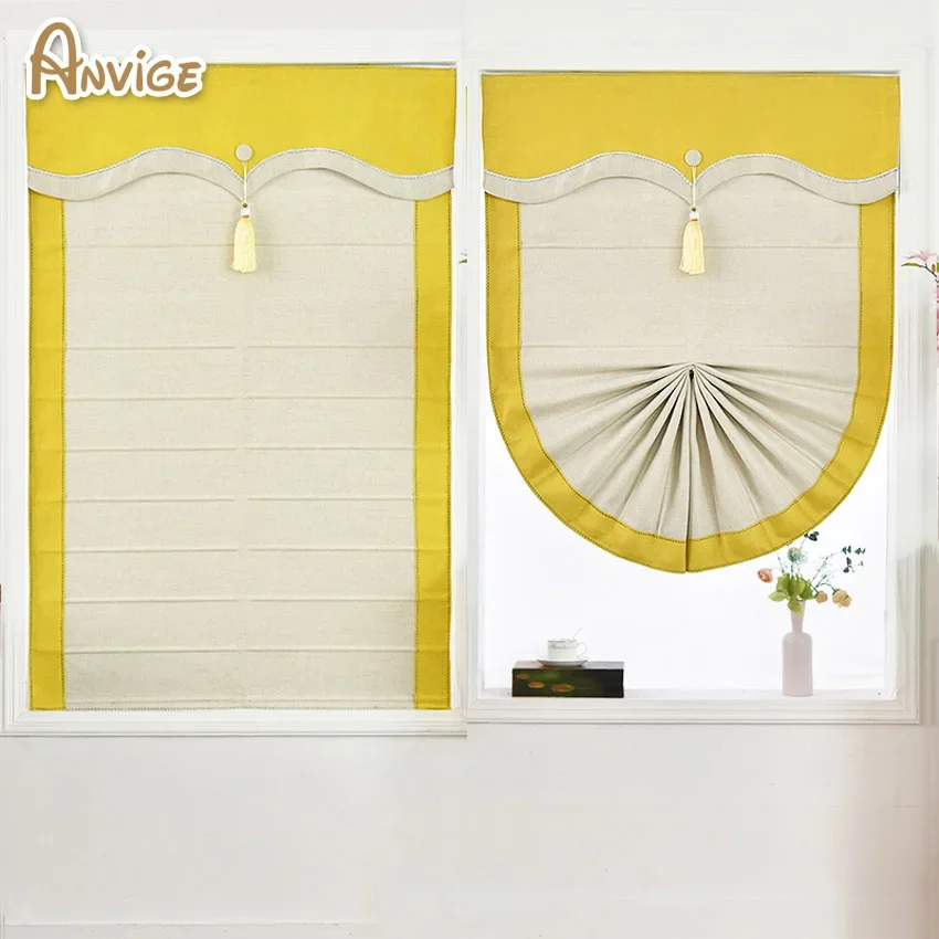 

ANVIGE Modern Fan Roman Shades Blackout/Light Filtering Curtain Window Blinds Roman Shades Customized