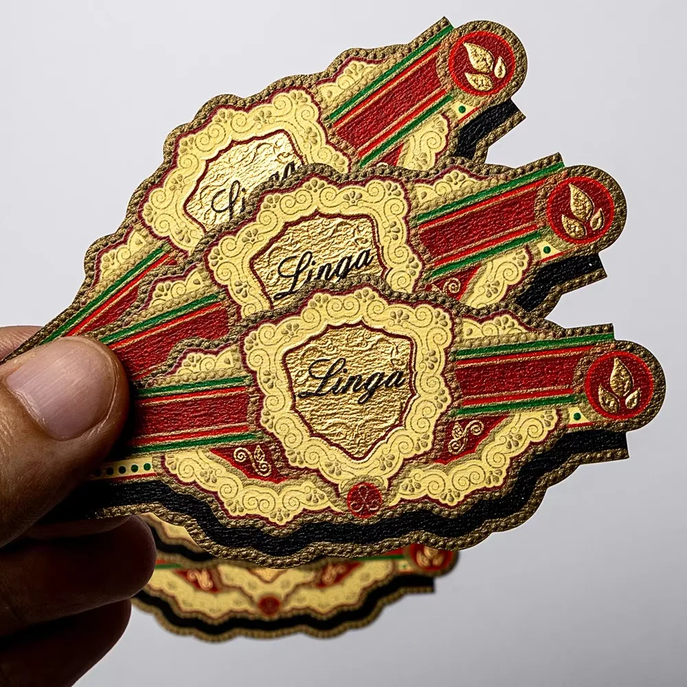 맞춤형 엠보싱 금박 시가 라벨 링 스티커 고급 고품질 인쇄 포장용