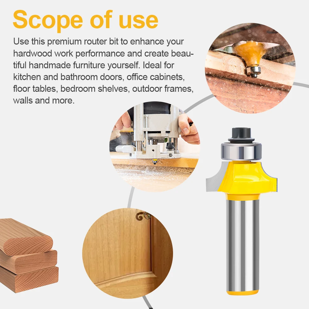 XCAN Corner Round Router Bit 6pcs 1/2" Shank For Wood Edging Woodworking Mill Classical Cutter Bit For Wood