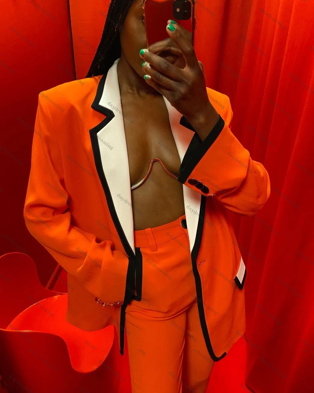 Chic Orange Women Suits Dresses Notched Lapel Party Gown Loose Jacket Custom Made Wide Leg Pants Power Blazer