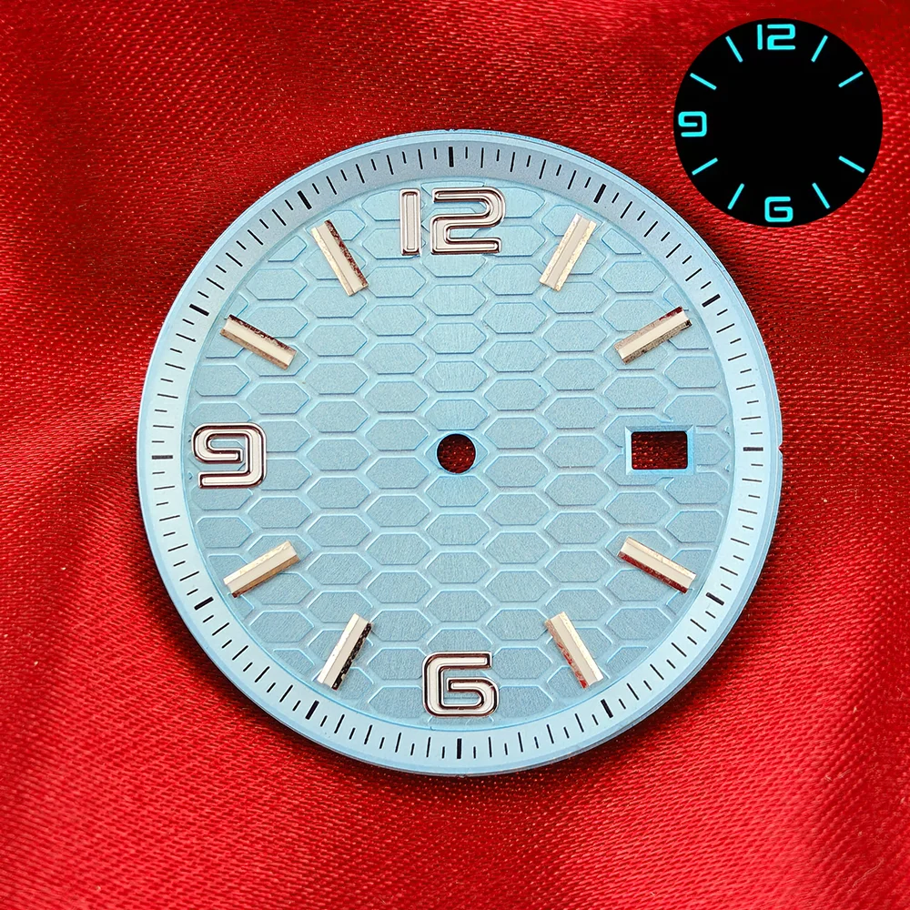 33.5mm NH35 Movement fish scale pattern dial relief dial ice blue black silver suitable for men's watches