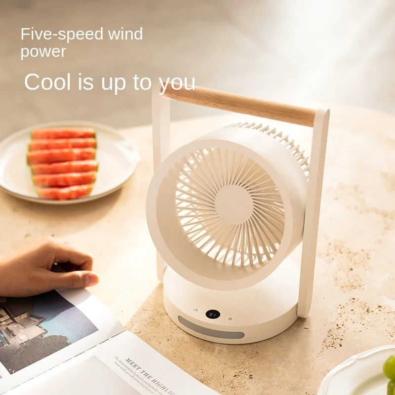 New Retro Beech Mini Fan Portable , USB Fans ，Charging Digital Display Large Wind Power Long Endurance Night Light Desk Fans