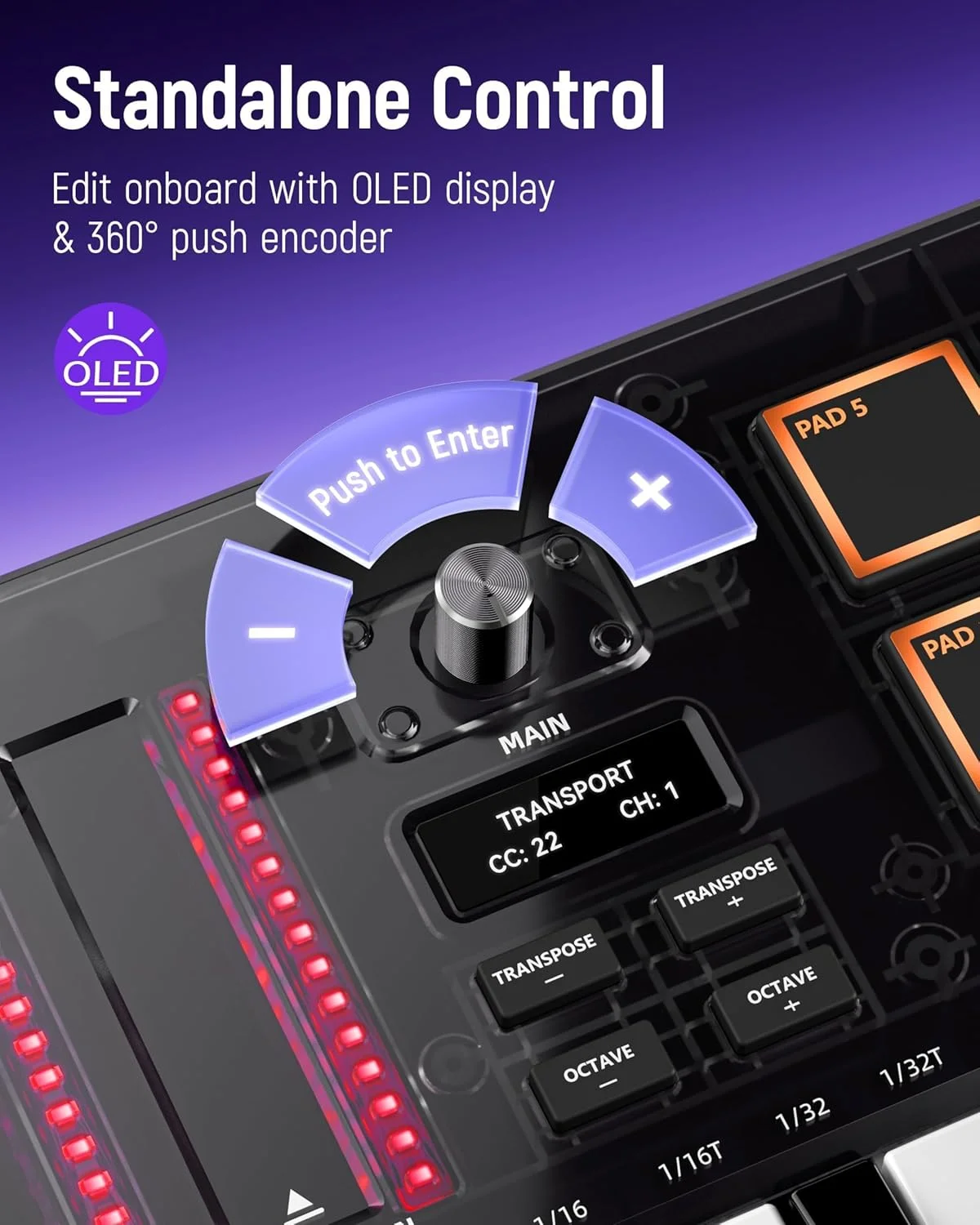 Picture 5: Synido Tempokey K25 USB MIDI Keyboard Controller，Mini Midi Keyboard with OLED Screen ，Beat Maker Machine for Music Production