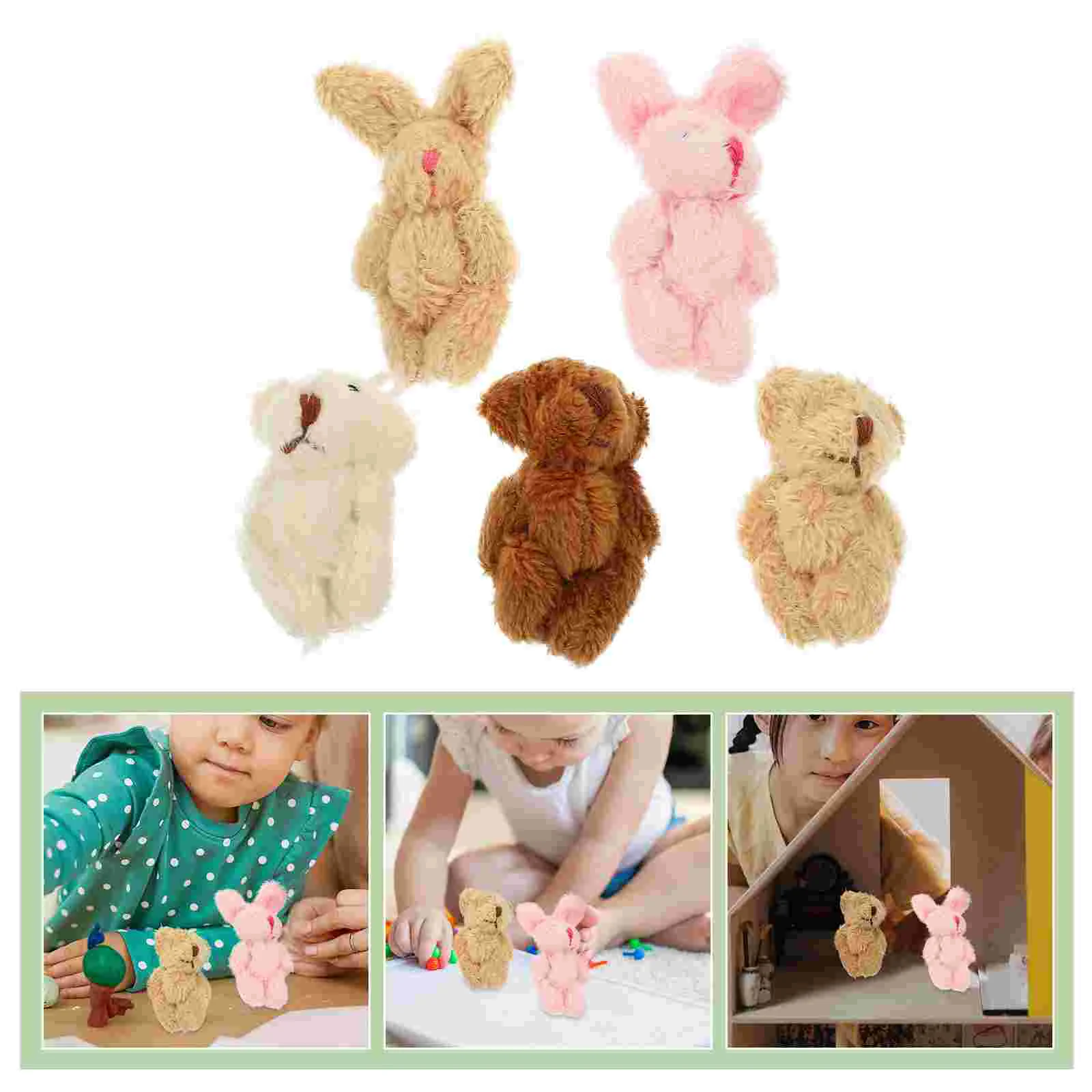 

5 Pcs House Miniatures Decorative Kids Pretend Toy Plush Dolls Animal Toys Bear