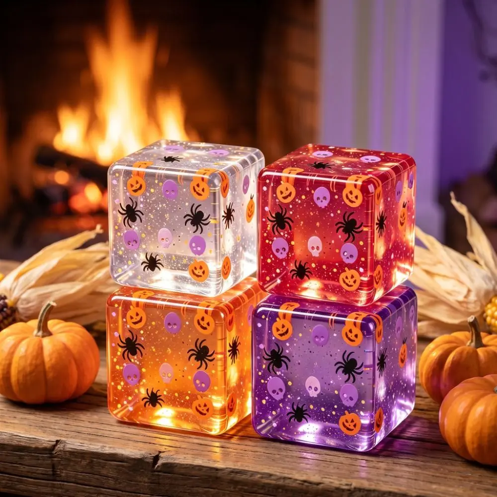 Clear Halloween Cube Squeeze Ball Soft Gel Filled Ice Cool Squishy Toy Transparent Cube Glutinous Slow Rebound Toy Office Break
