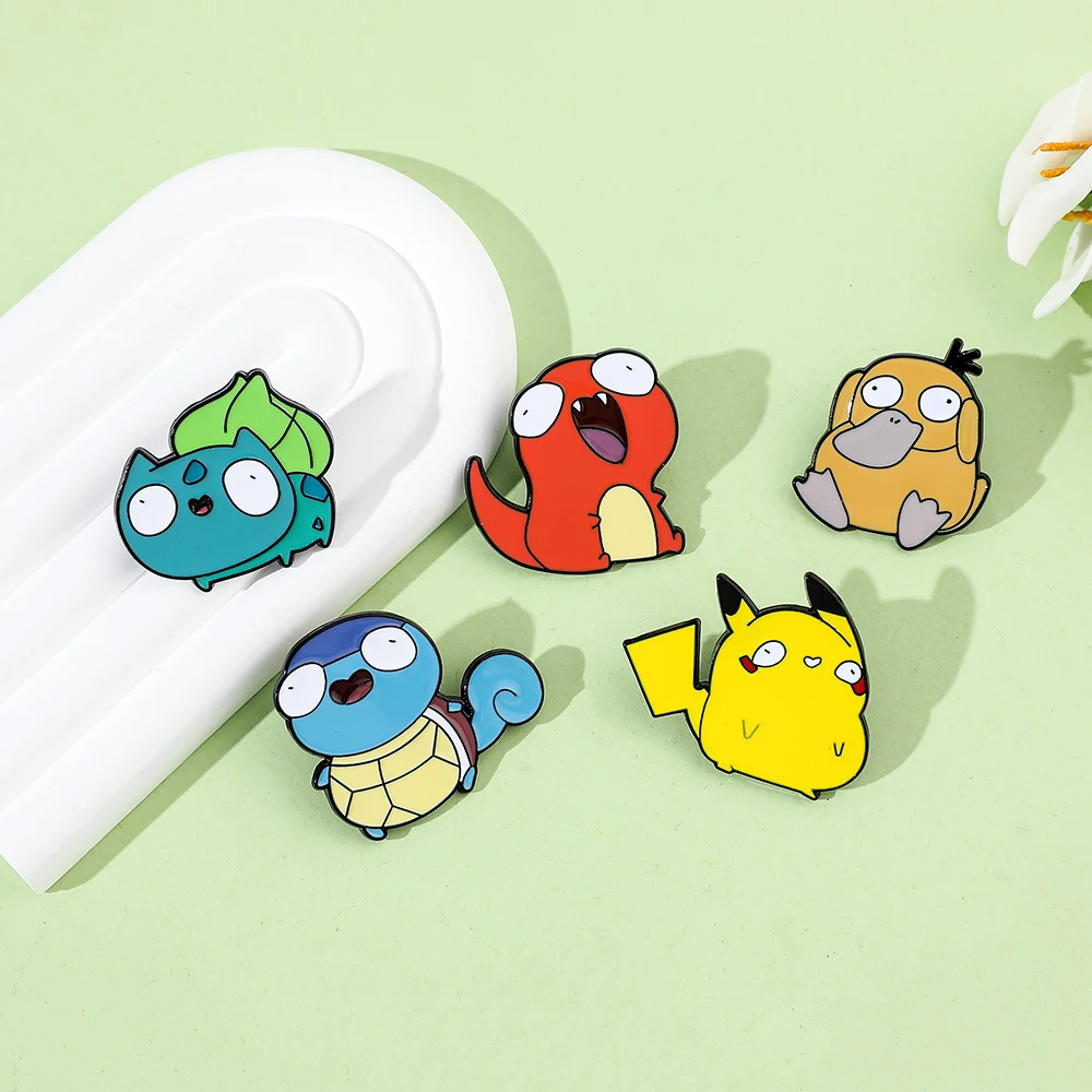 Anime Pokemon Enamel Pin Brooch Pikachu Bulbasaur Psyduck Squirtle Cute Animal Badge Gift Toy Jewelry for Kid Denim Clothes Bag view 2