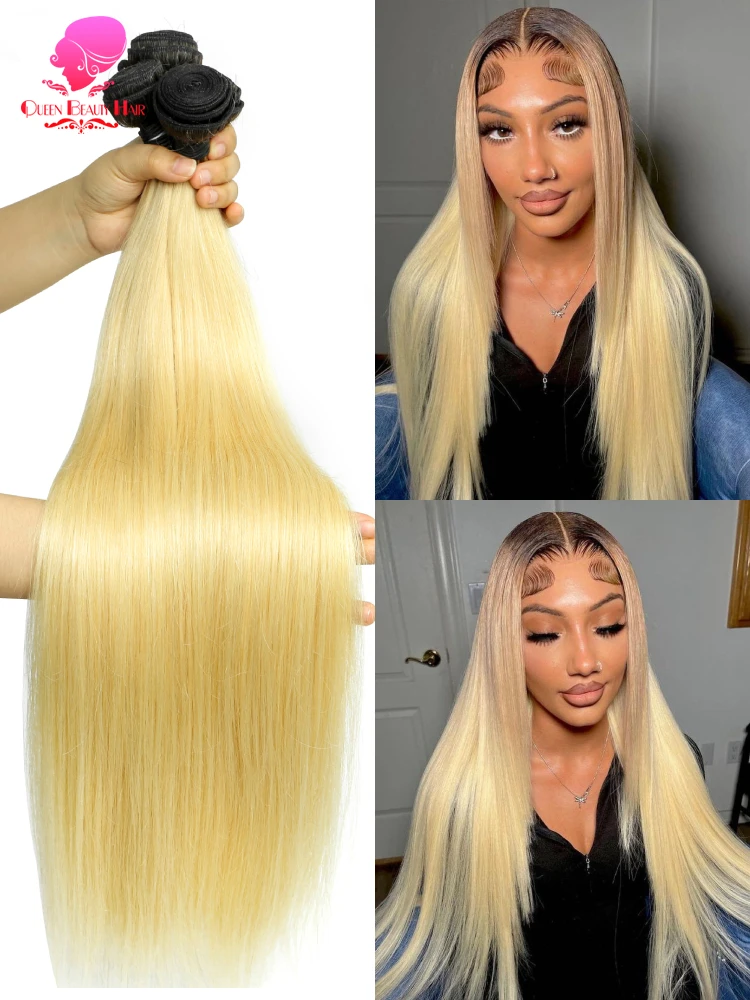 30 Inches Ombre Blonde Colored Bundles 100% Human Hair Weave Brazilian Double Track Straight 1B 613 Bundles Human Hair Extension