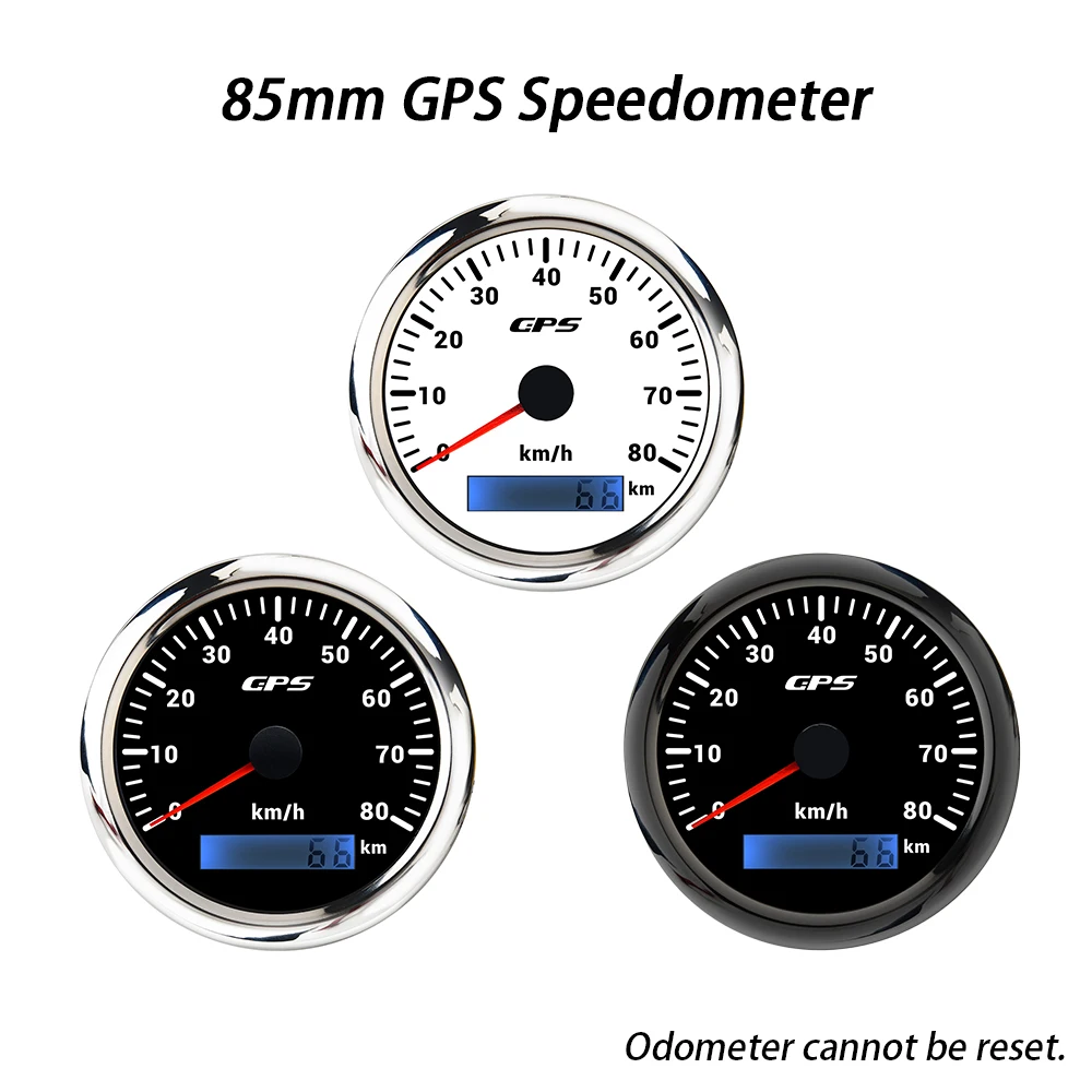 Rhaxel 85mm GPS Speedometer Odometer 0-80KM/H with GPS Antenna 7 Colors Backlight Speed Indicator for Motorboat Trucks