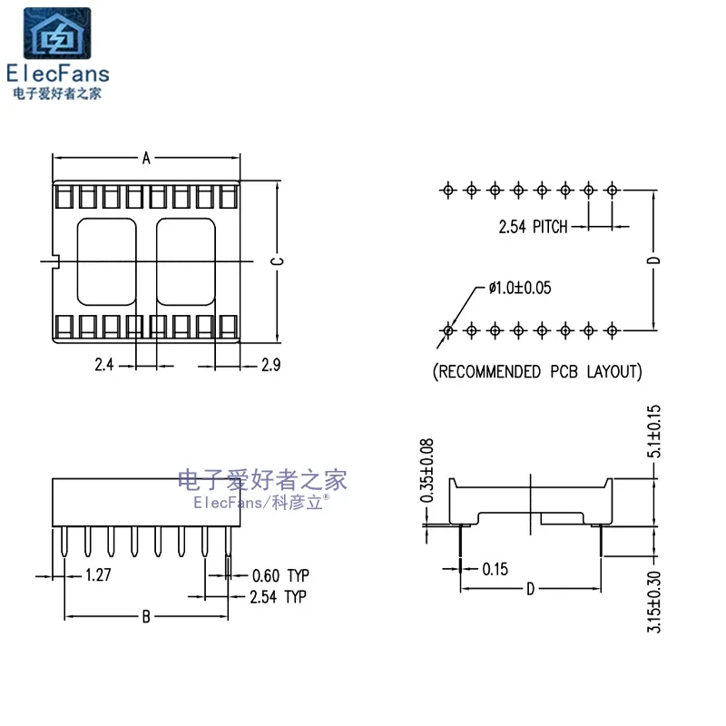 AMSS 10pcs 8Pin DIP8 8Pins square hole straight plug IC socket chip base electronic integrated circuit connector PCB