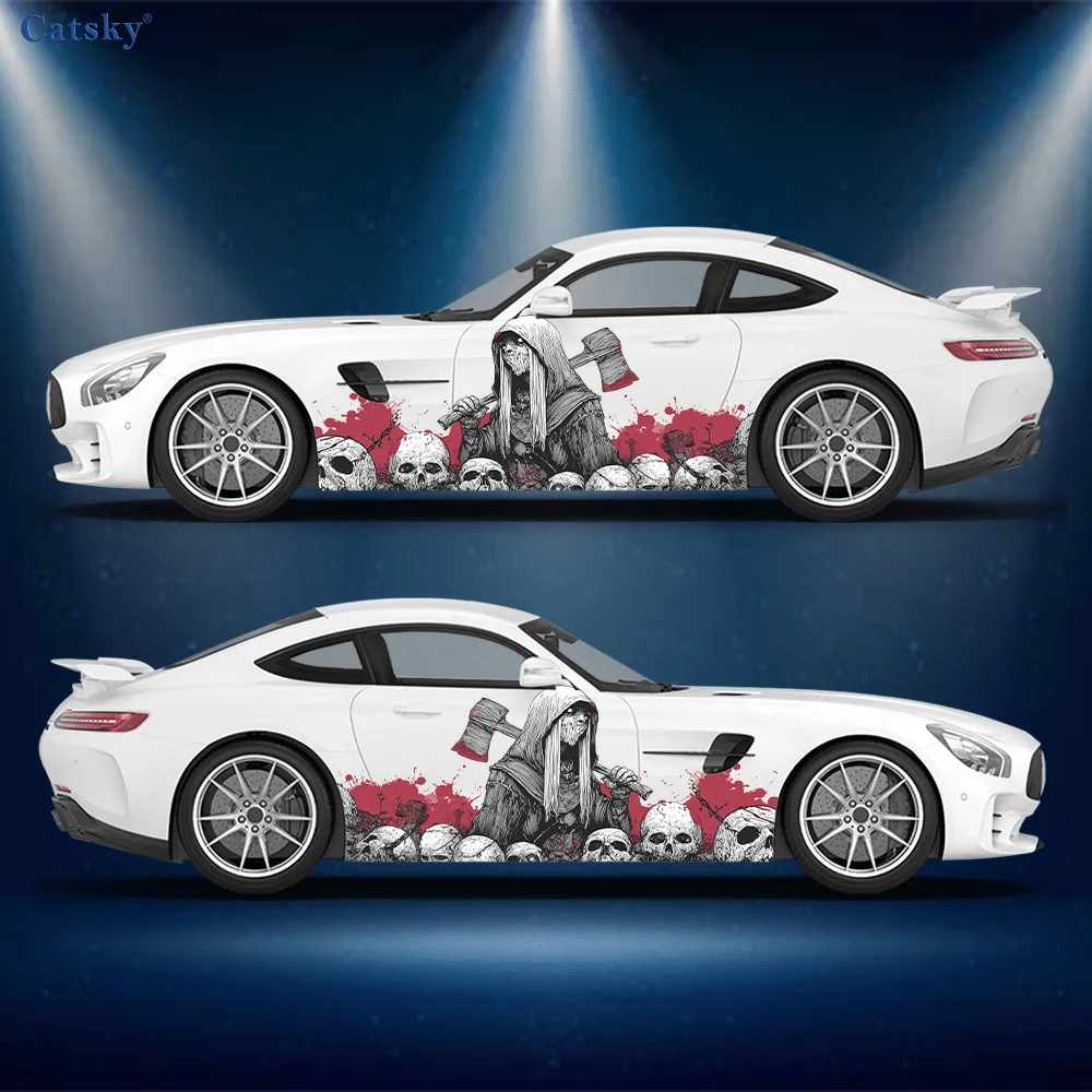 

Horror Skull with Axe Car Side Sticker Decoration, PVC Waterproof Scratch Resistant Decal, Car Protection, Auto Accessories Gift