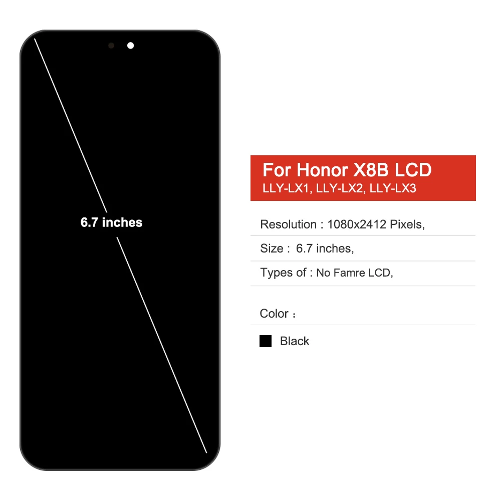 AMOLED X8B For Huawei honor X8B LLY-LX1, LLY-LX2, LLY-LX3 Lcd Display Touch Screen Digitizer Assembly Replacement With Frame