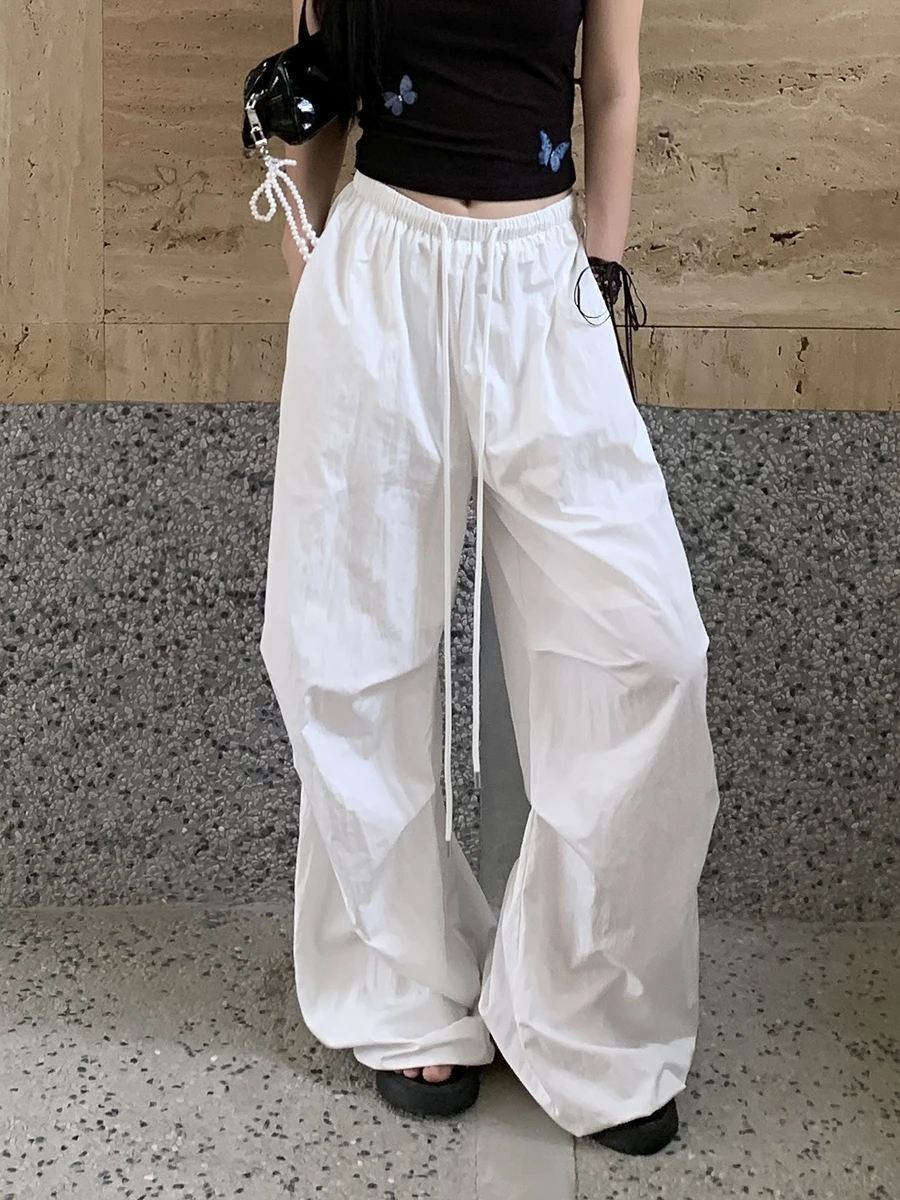 بنطلون نسائي أبيض واسع الساق بخصر مرتفع، سروال فضفاض غير رسمي للصيف، قصة مستقيمة وانسيابية، أسلوب G عصري للعمل #5