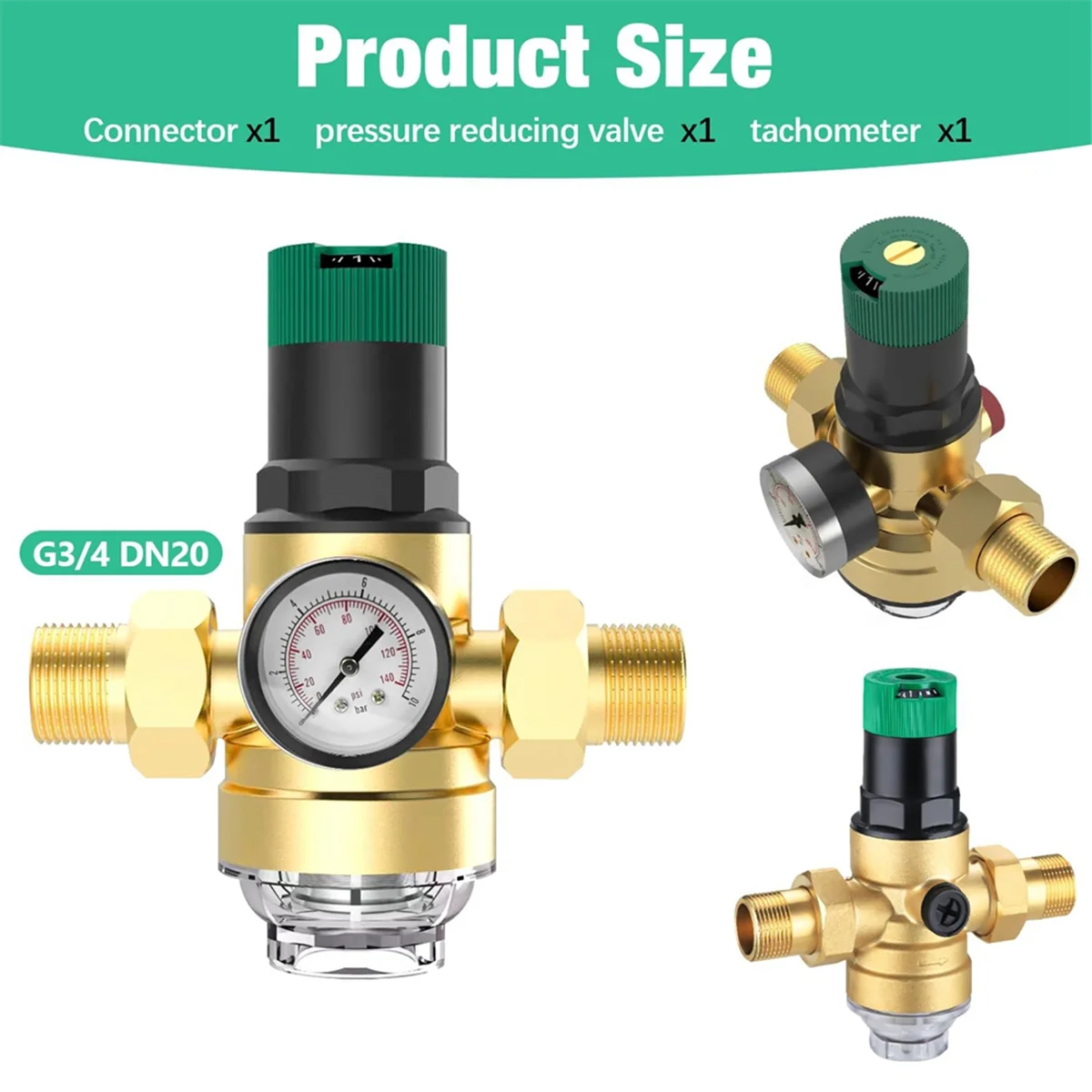 Pressure Regulator Water 3/4 Inch, Water Pressure Regulator with Water Pressure Gauge and Mesh Filter