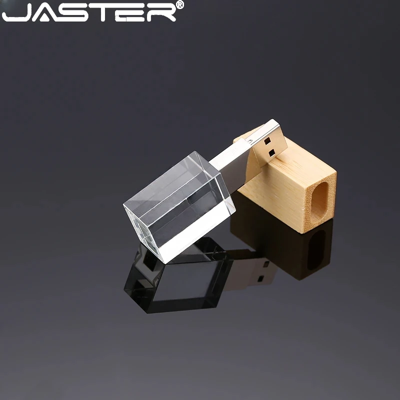 

JASTER Wooden Lid Crystal USB Flash Drives 128GB Colorful LED Light Pen Drive 64GB Real Capacity Memory Stick 32G Creative Gift