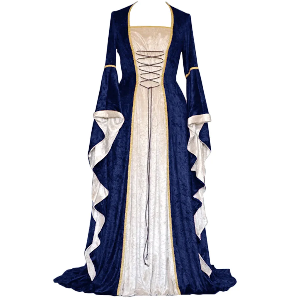 

Women Long Dress Elegant Witch Square Collar Masquerade Halloween Medieval Retro Court Princress Cosplay Costume 코스프레 의상