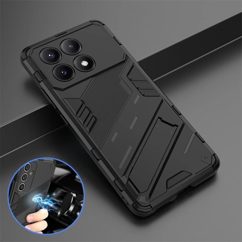 For Xiaomi Poco X6 Pro 5G Case Car Holder Magnetic Armor Phone Case For PocoX6Pro Poko Little X 6 Pro X6Pro Kickstand Back Cover