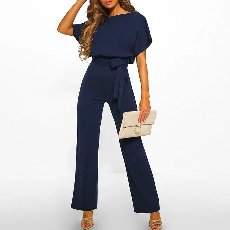 Jumpsuit Ladies Fashion Casual 2024 New Club Wear Wide Leg Buttons Wide Loose Short Sleeve Bodysuit Long Jumpsuit Women Elegant