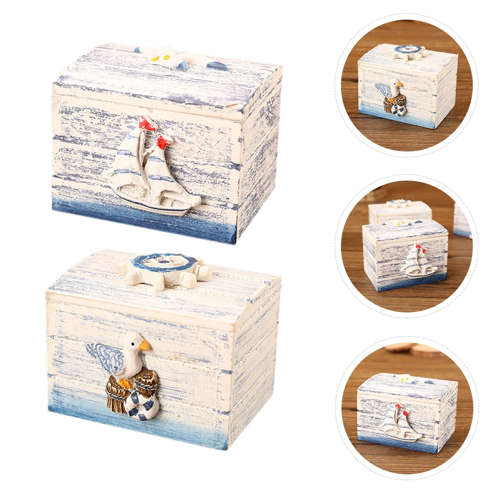 

2Pcs Wooden Storage Boxes Mediterranean Style Vintage Home Decor ganizer Eco Friendly Moisture Proof Creative Practical Fine