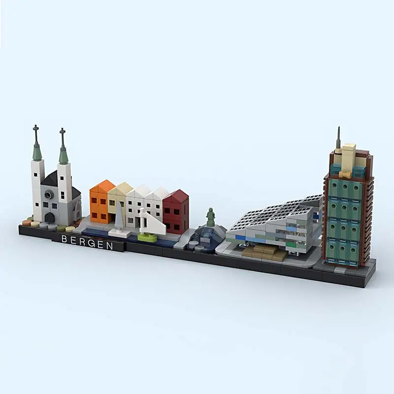 MOC Bergen Skyline arquitectura de ciudad bloques de construcción montaje clásico Street View modelo Kit DIY juguetes para niños regalo de cumpleaños