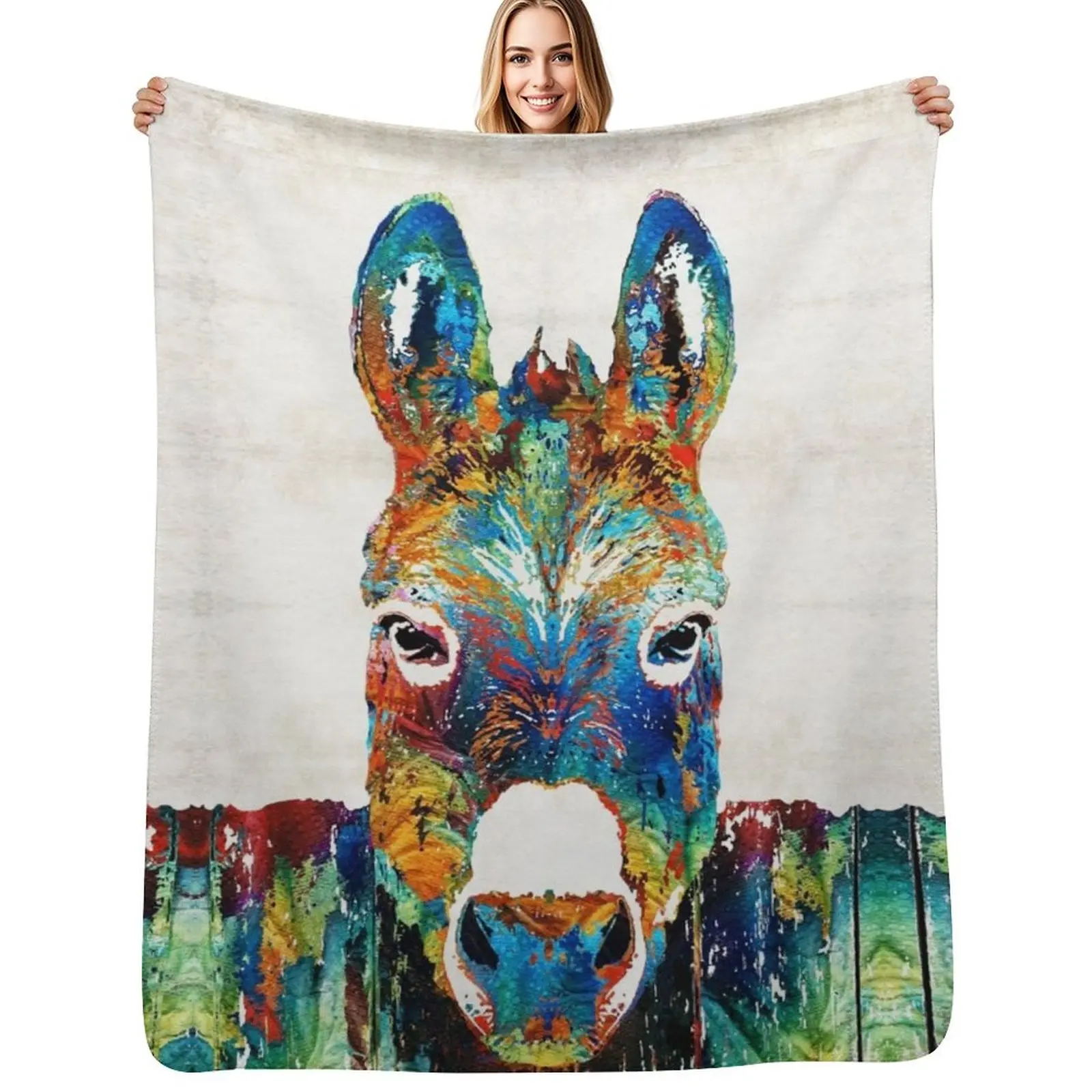 

Colorful Donkey Art - Mr. Personality - By Sharon Cummings Throw Blanket Warm Throw Blanket Gift for Anniversary